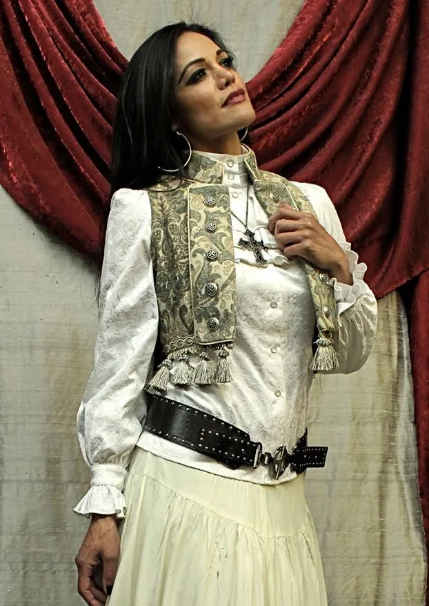 TOREADOR VEST - GREEN/IVORY TAPESTRY