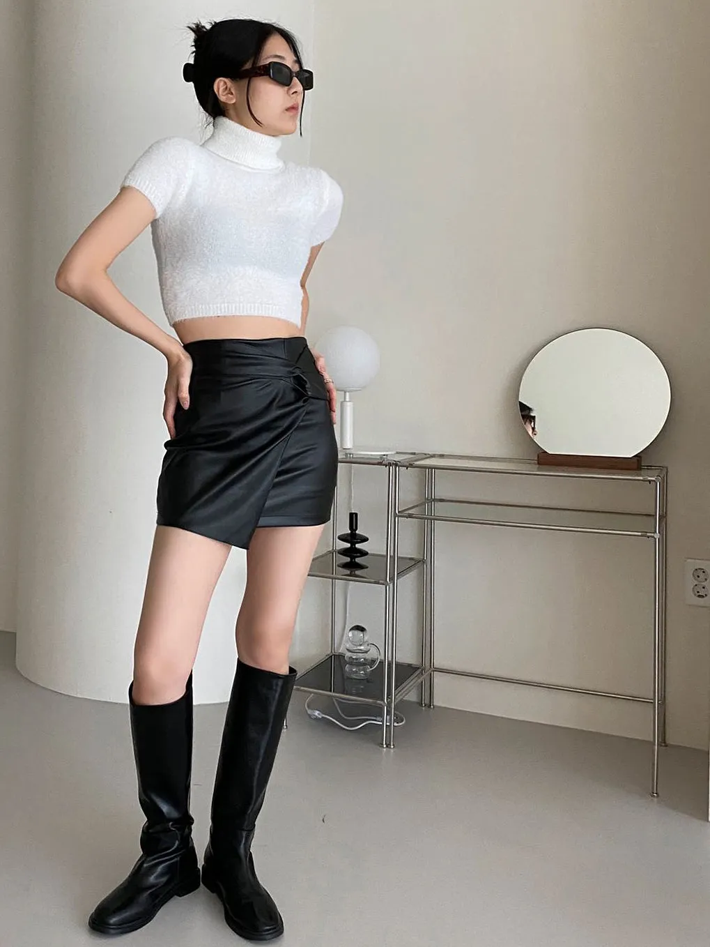 Twist vegan leather skirt