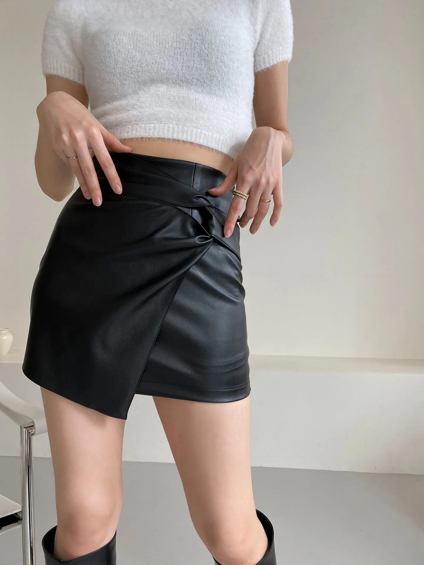 Twist vegan leather skirt