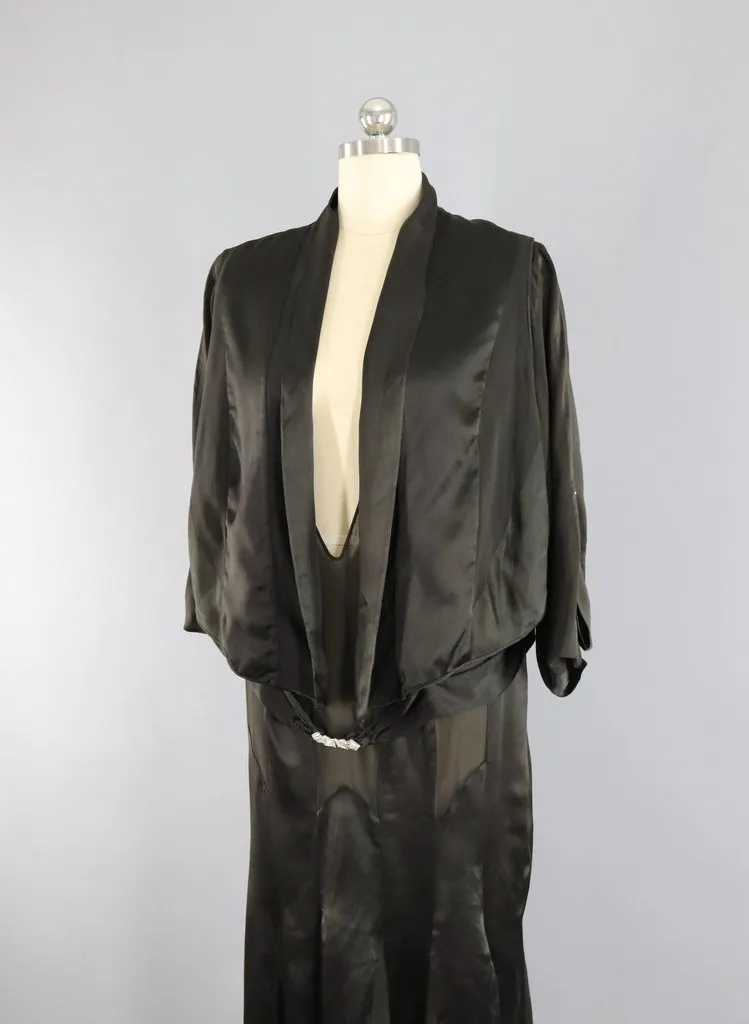Vintage 1920s-1930s Silk Dress with Matching Vest