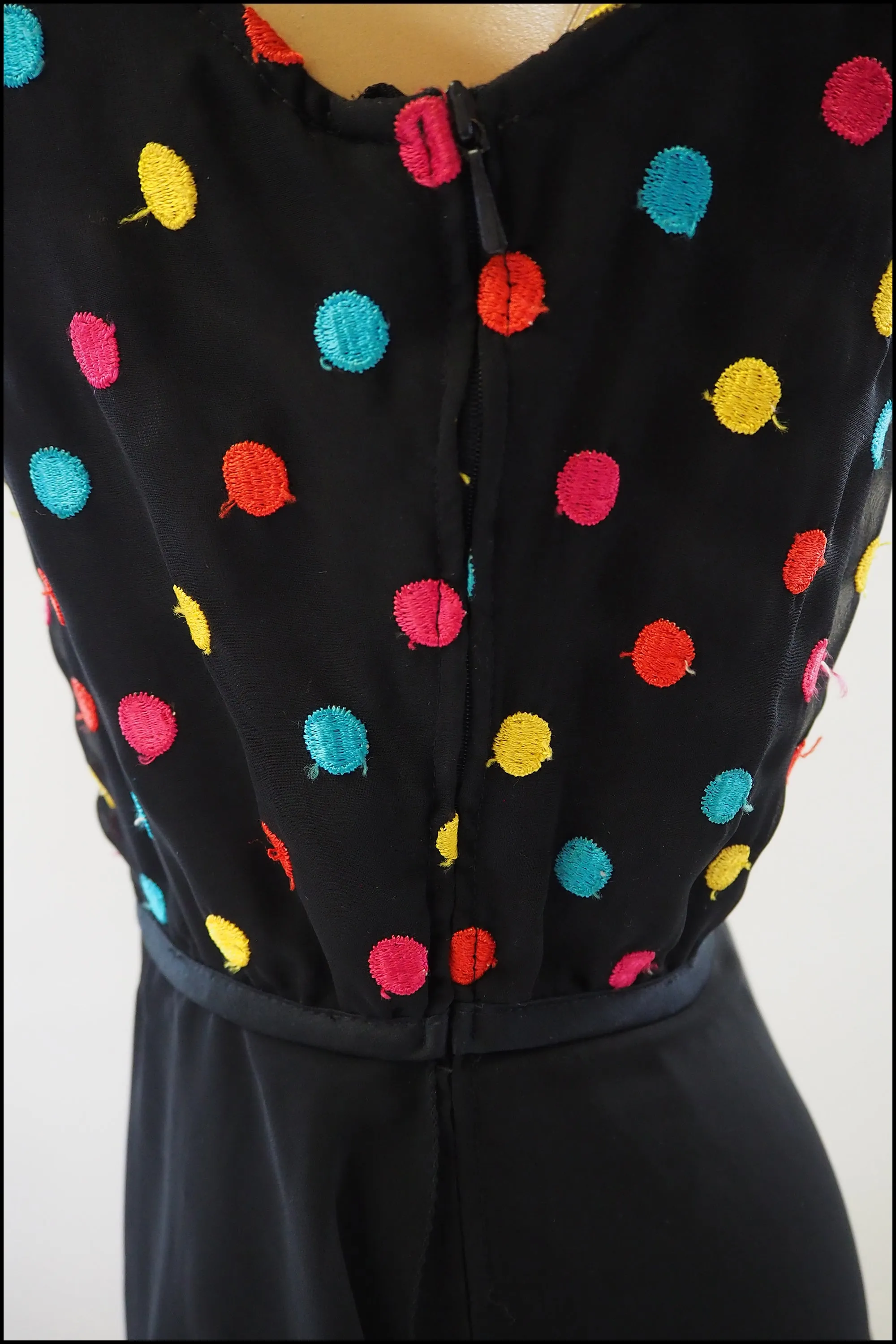 Vintage 1970s Black Dot Chiffon Maxi Dress