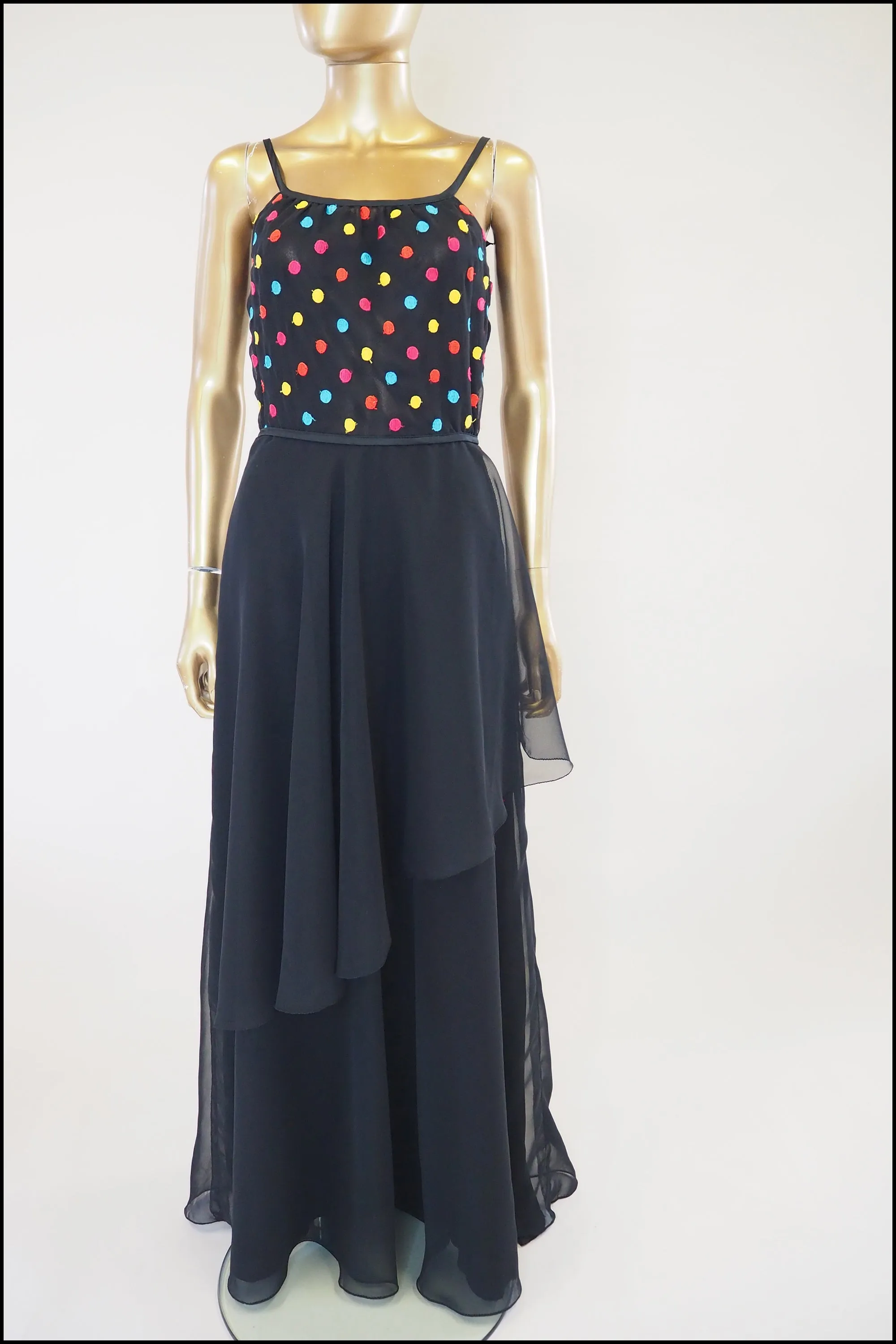 Vintage 1970s Black Dot Chiffon Maxi Dress