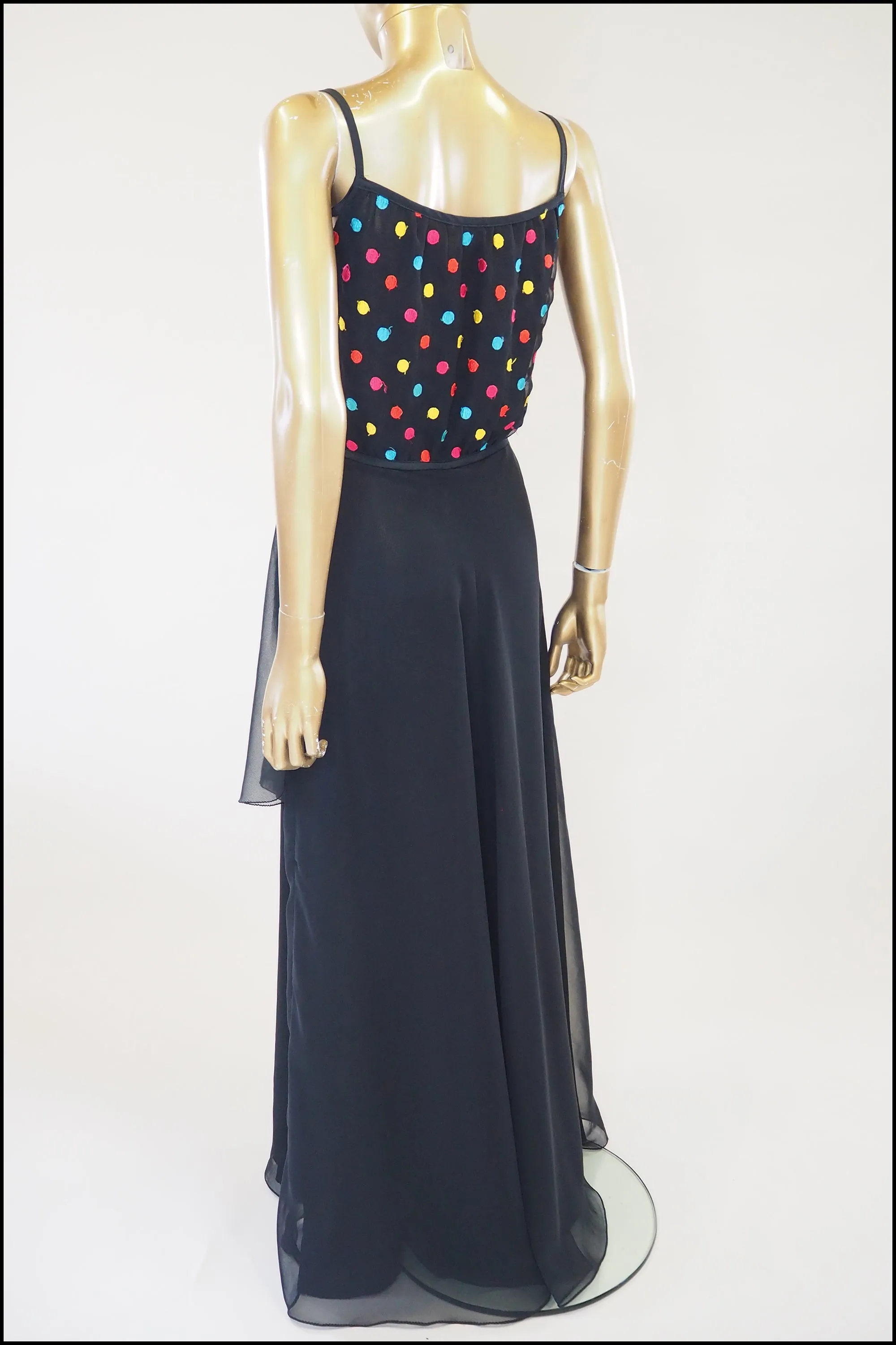 Vintage 1970s Black Dot Chiffon Maxi Dress