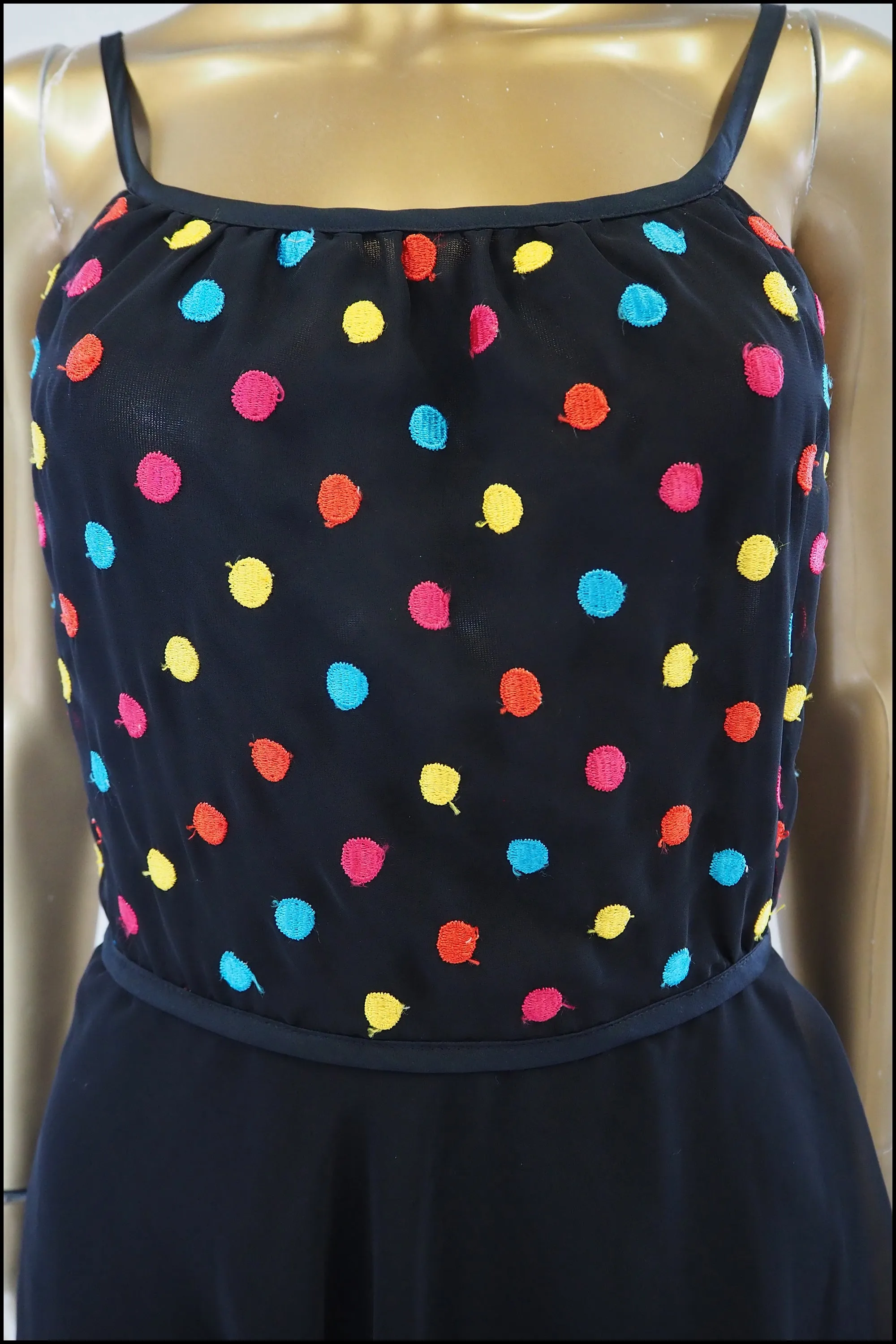 Vintage 1970s Black Dot Chiffon Maxi Dress