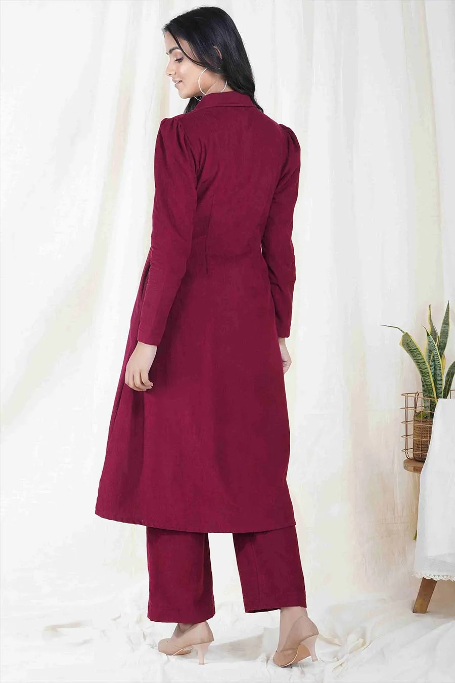 Wine Red Jacket & Pant Co-ord Set