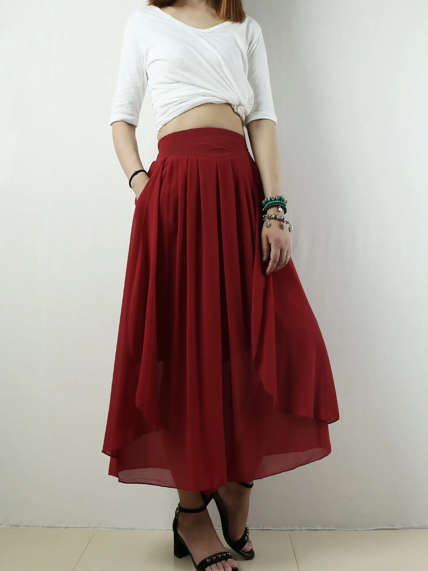 Women's elastic waist pants/chiffon yoga skirt pants/oversized pants/wide leg trousers(K1710)
