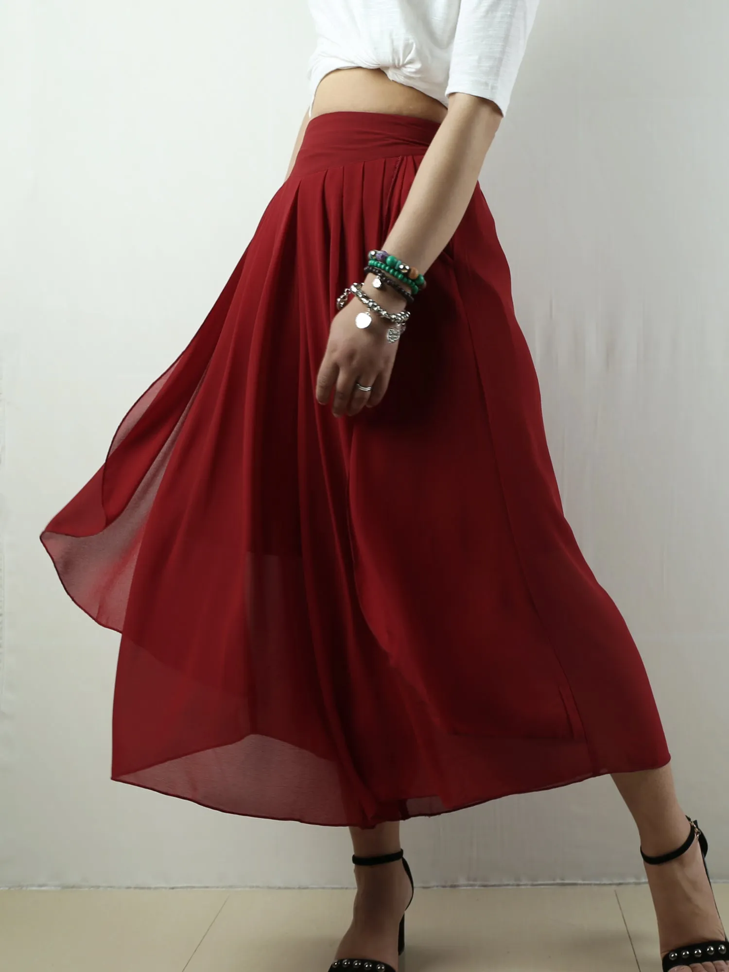 Women's elastic waist pants/chiffon yoga skirt pants/oversized pants/wide leg trousers(K1710)
