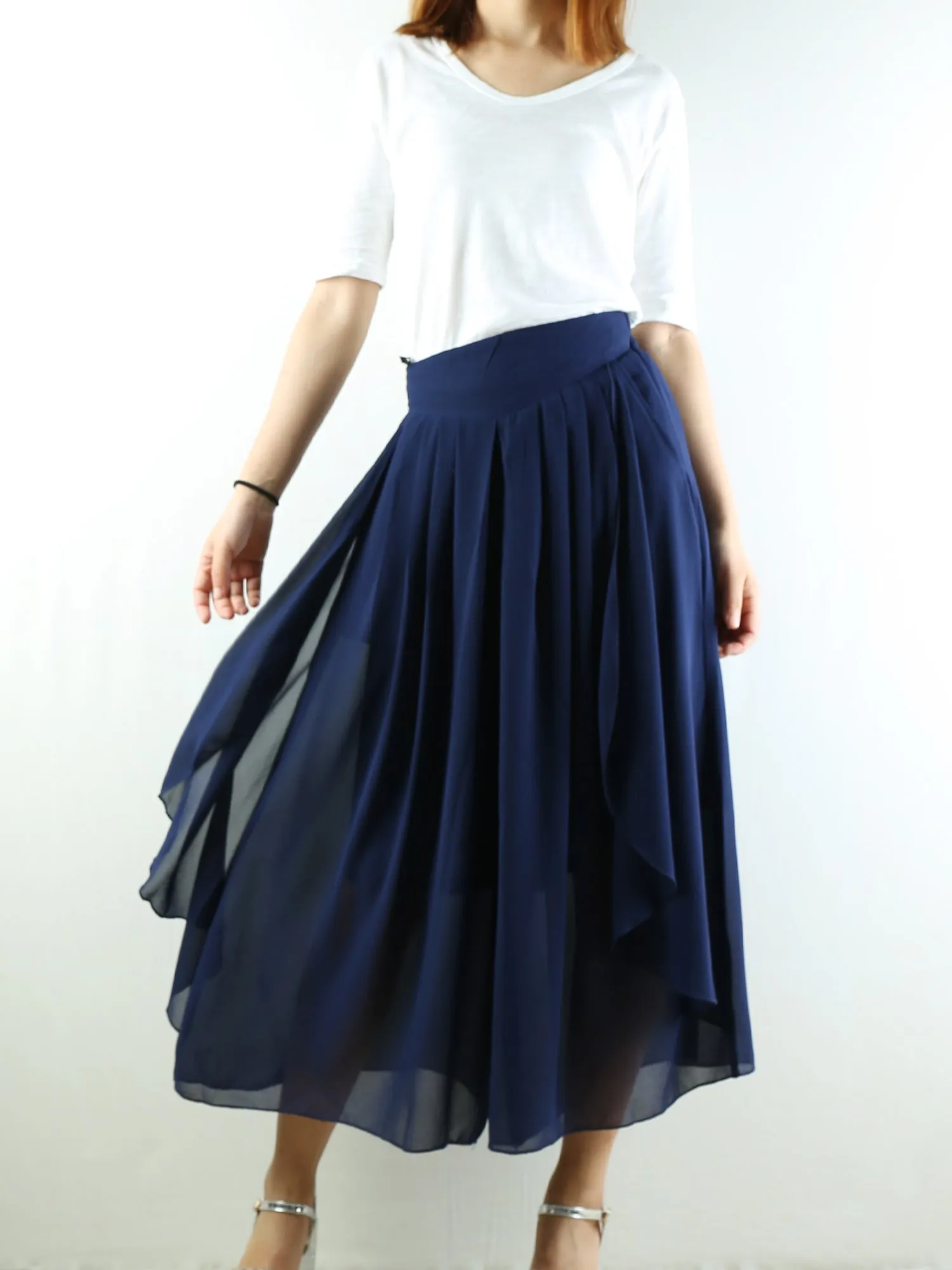 Women's elastic waist pants/chiffon yoga skirt pants/oversized pants/wide leg trousers(K1710)