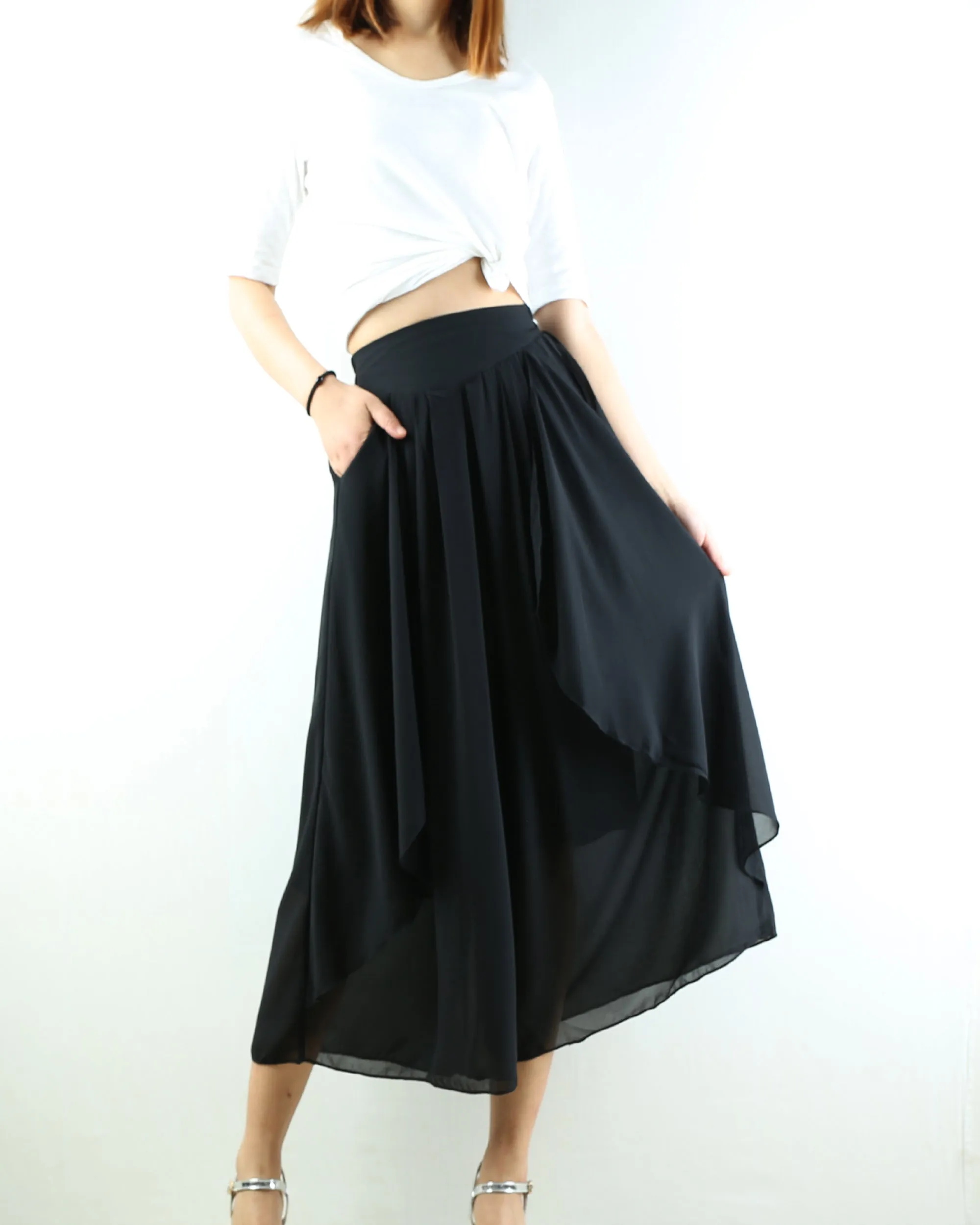 Women's elastic waist pants/chiffon yoga skirt pants/oversized pants/wide leg trousers(K1710)