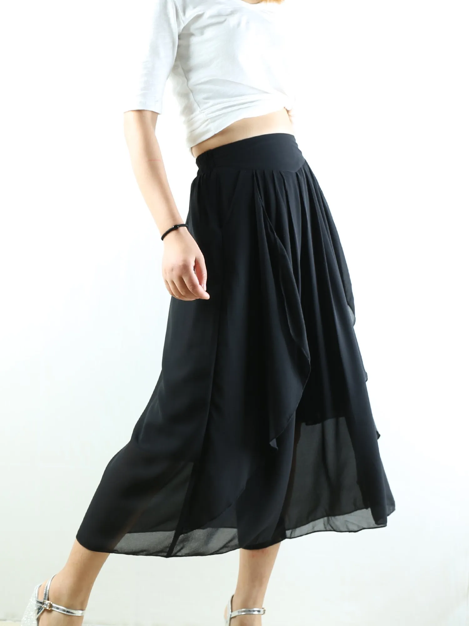 Women's elastic waist pants/chiffon yoga skirt pants/oversized pants/wide leg trousers(K1710)