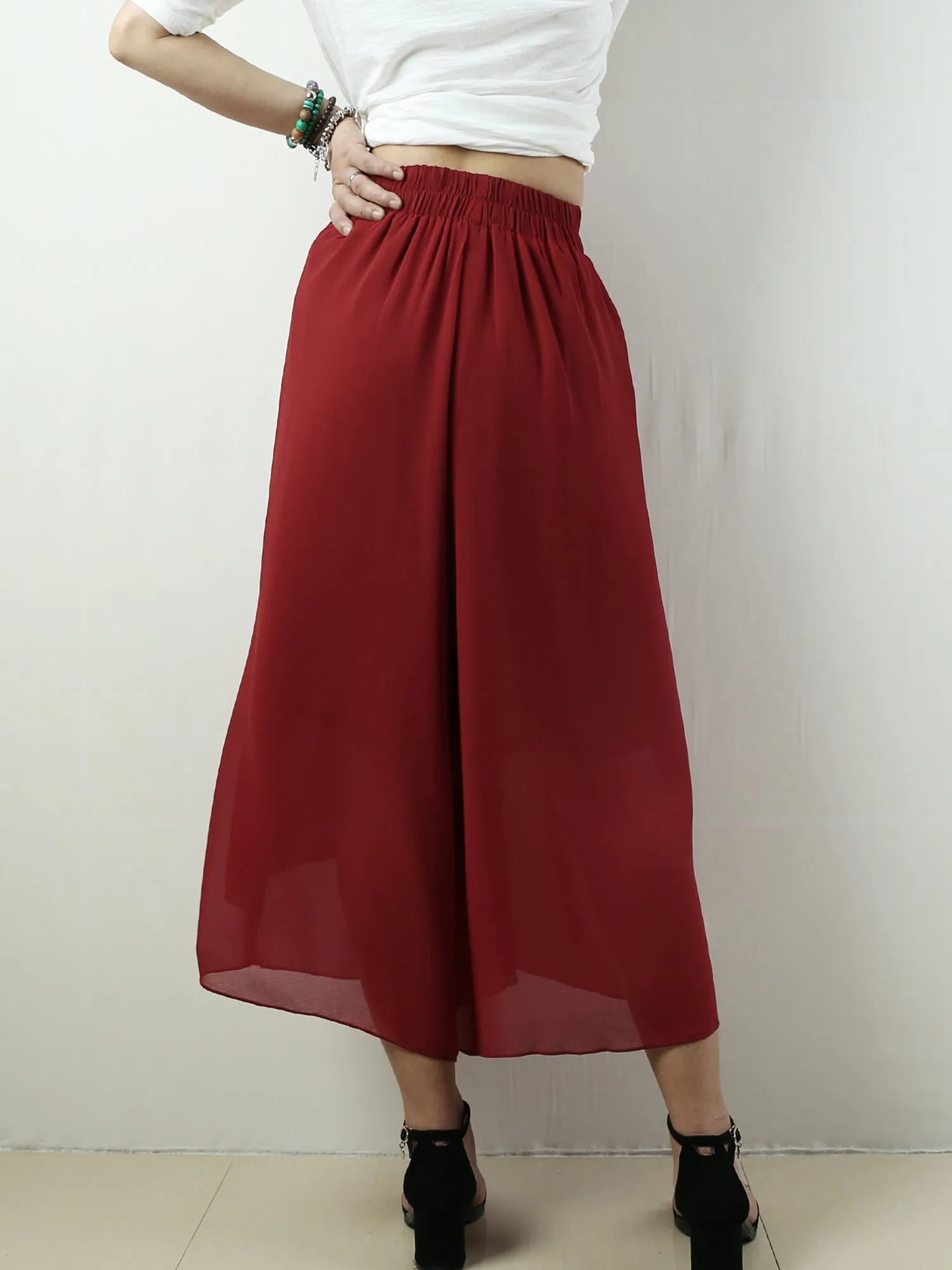 Women's elastic waist pants/chiffon yoga skirt pants/oversized pants/wide leg trousers(K1710)