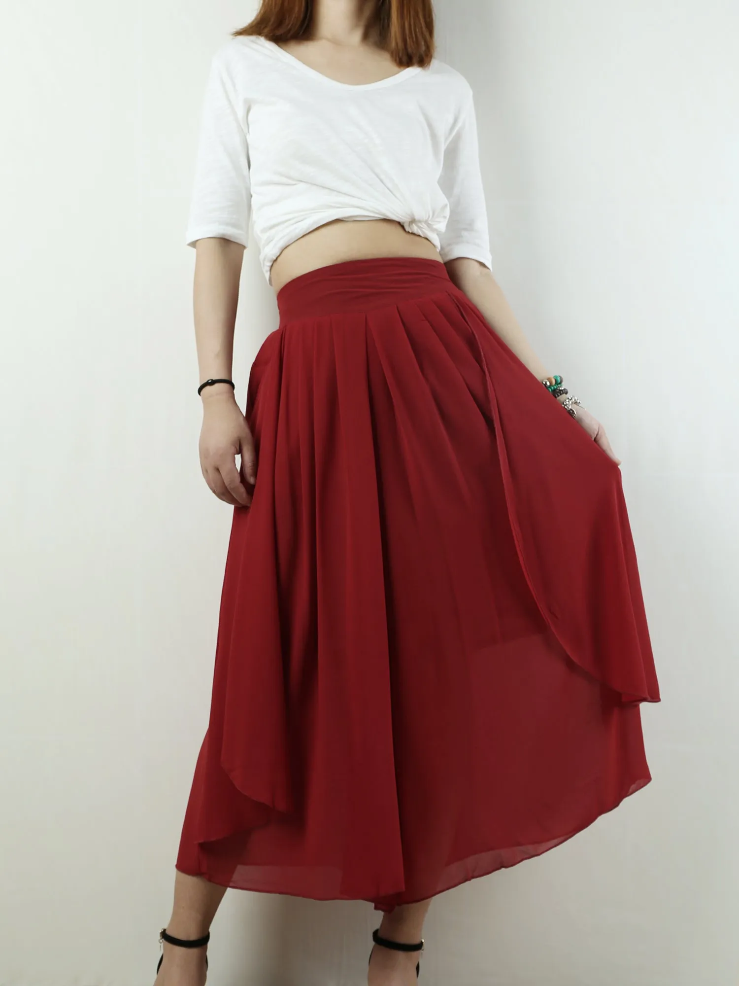 Women's elastic waist pants/chiffon yoga skirt pants/oversized pants/wide leg trousers(K1710)