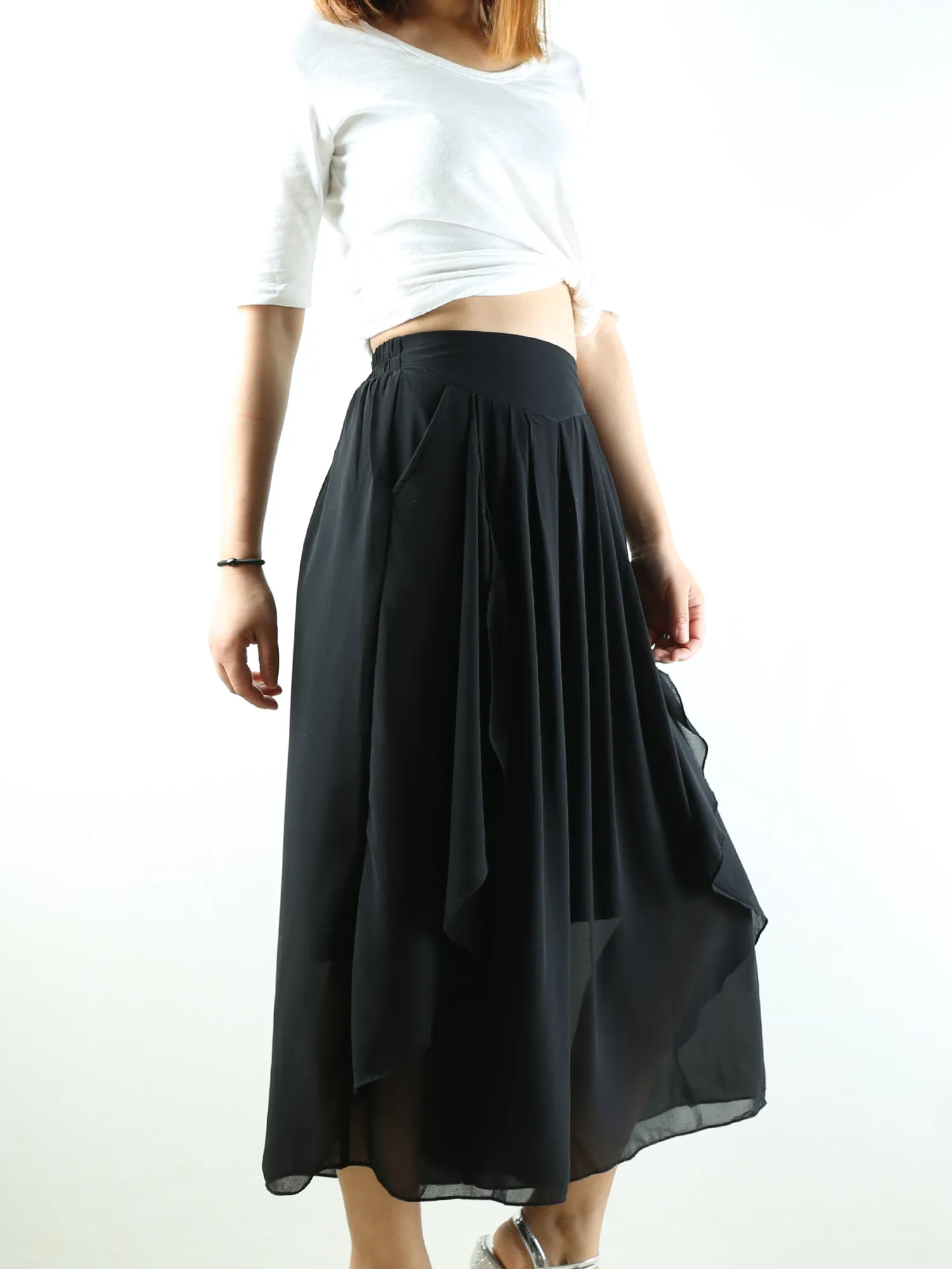 Women's elastic waist pants/chiffon yoga skirt pants/oversized pants/wide leg trousers(K1710)